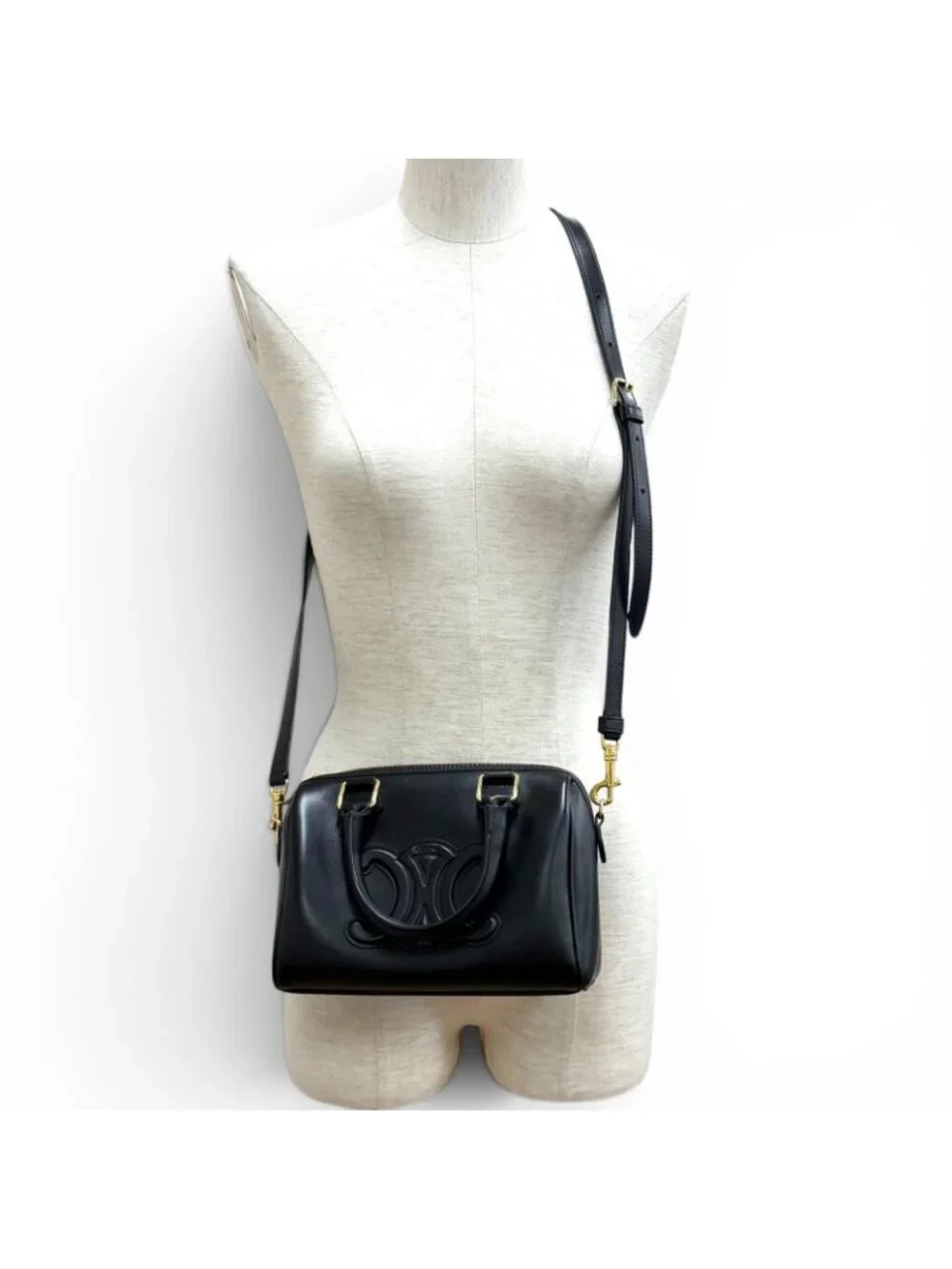 Celine Smooth Calfskin Cuir Triomphe Small Boston 2-Way Shoulder